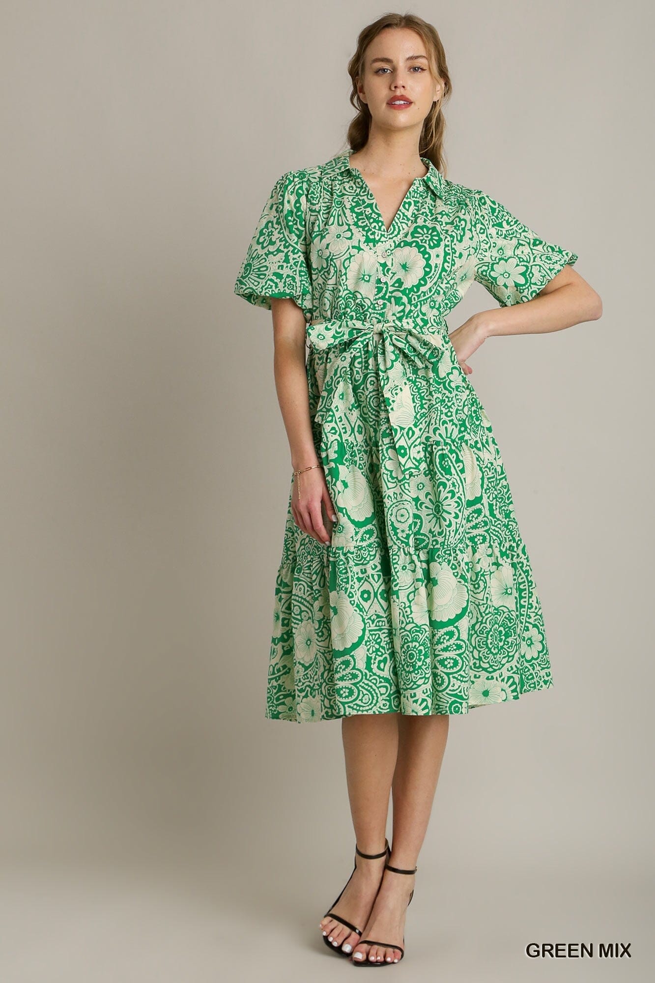 Medallion Midi Puff Sleeve Dress Umgee