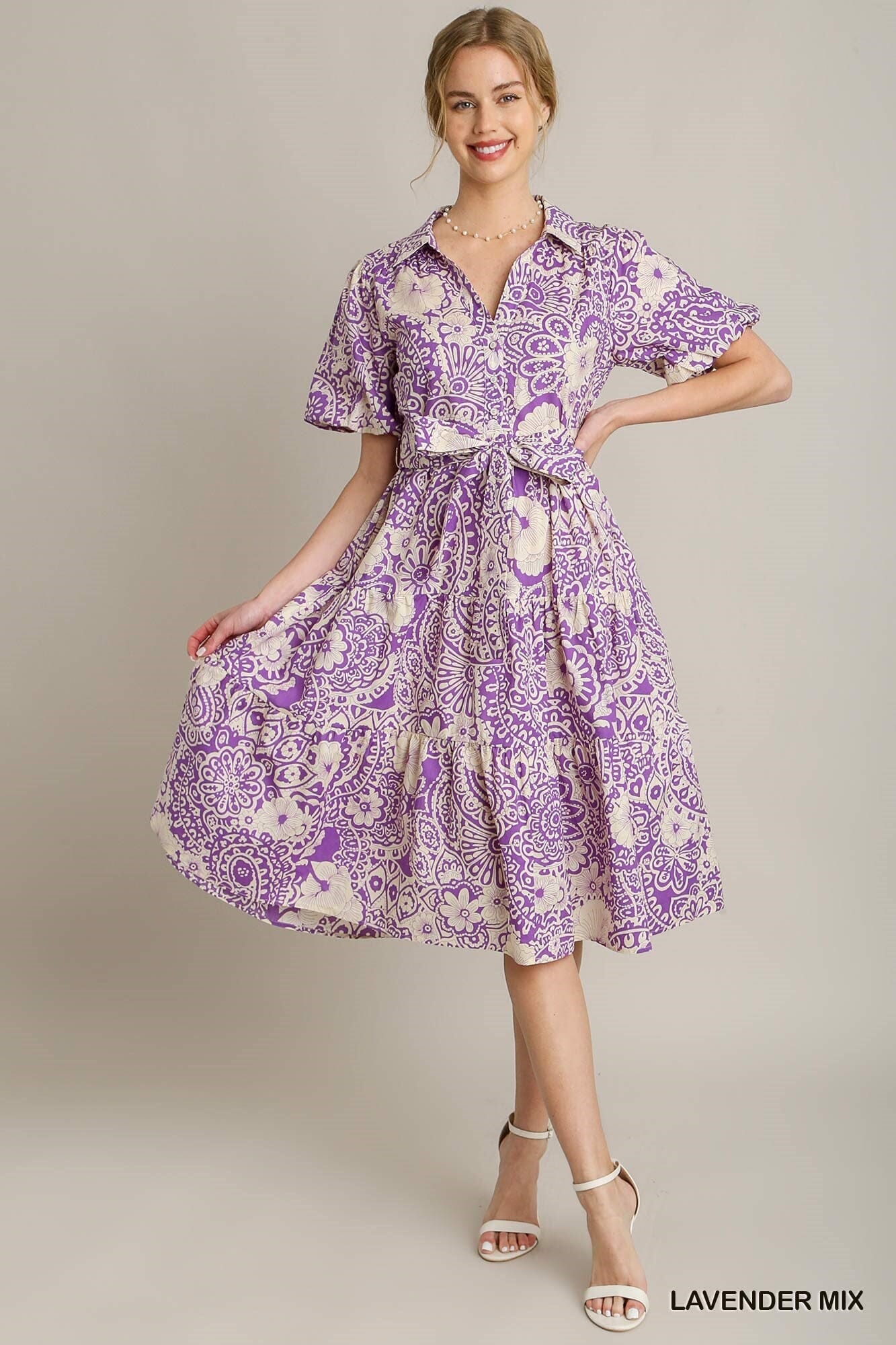 Medallion Midi Puff Sleeve Dress Umgee