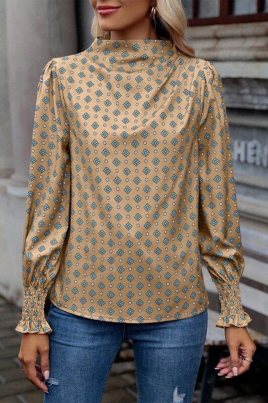 Medallion Print Mock Neck Blouse Kentce