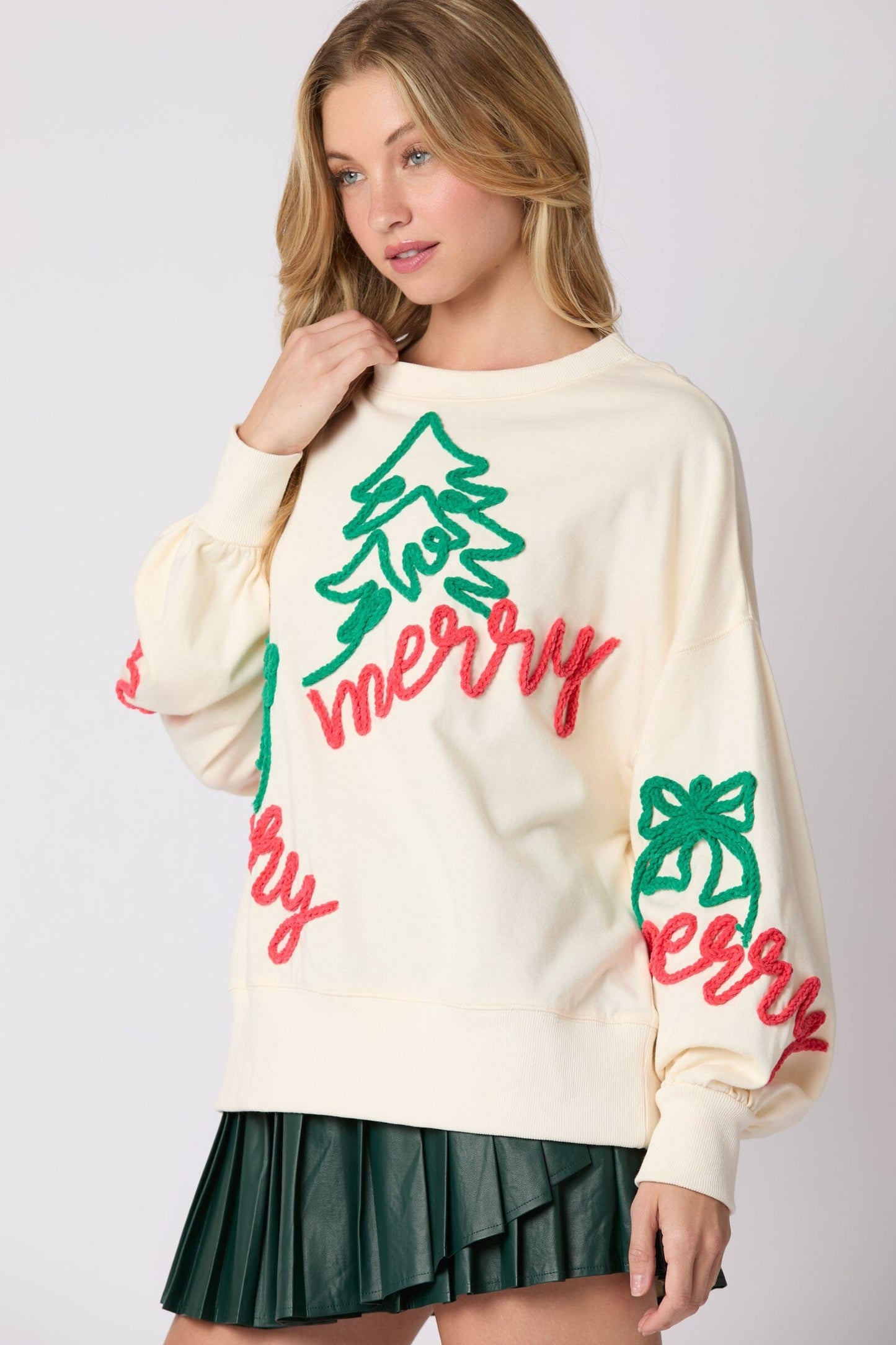 'Merry' Thread Embroidery Oversized Sweatshirts peach love california