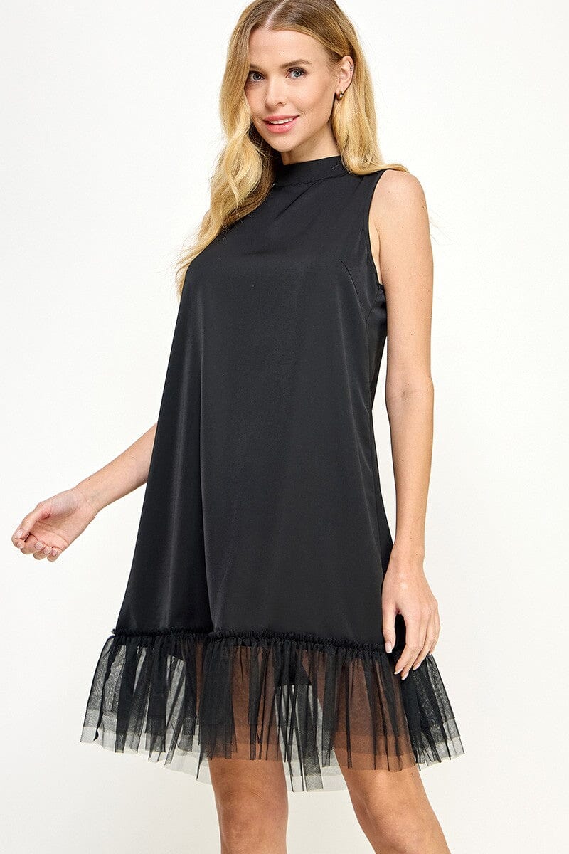 Mesh Layered Bottom Sleeveless Short Dress solution