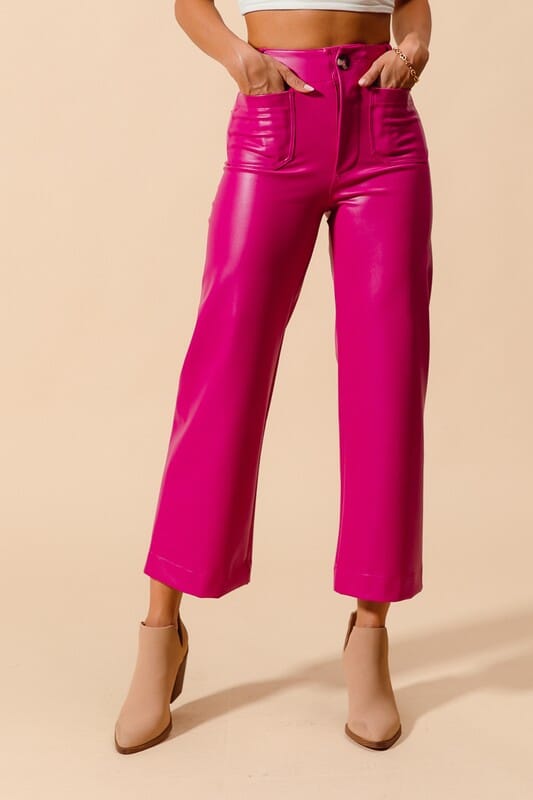 Mid-Rise Faux Leather Wide Leg Pants so me