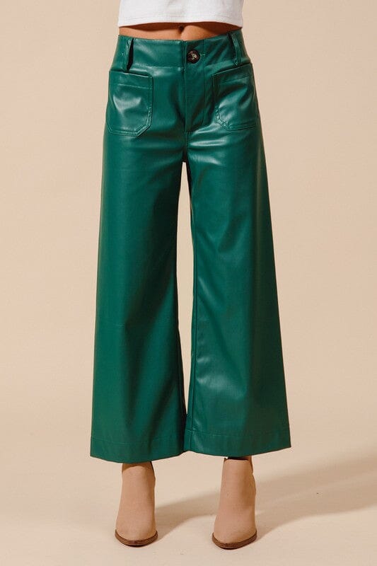 Mid-Rise Faux Leather Wide Leg Pants so me