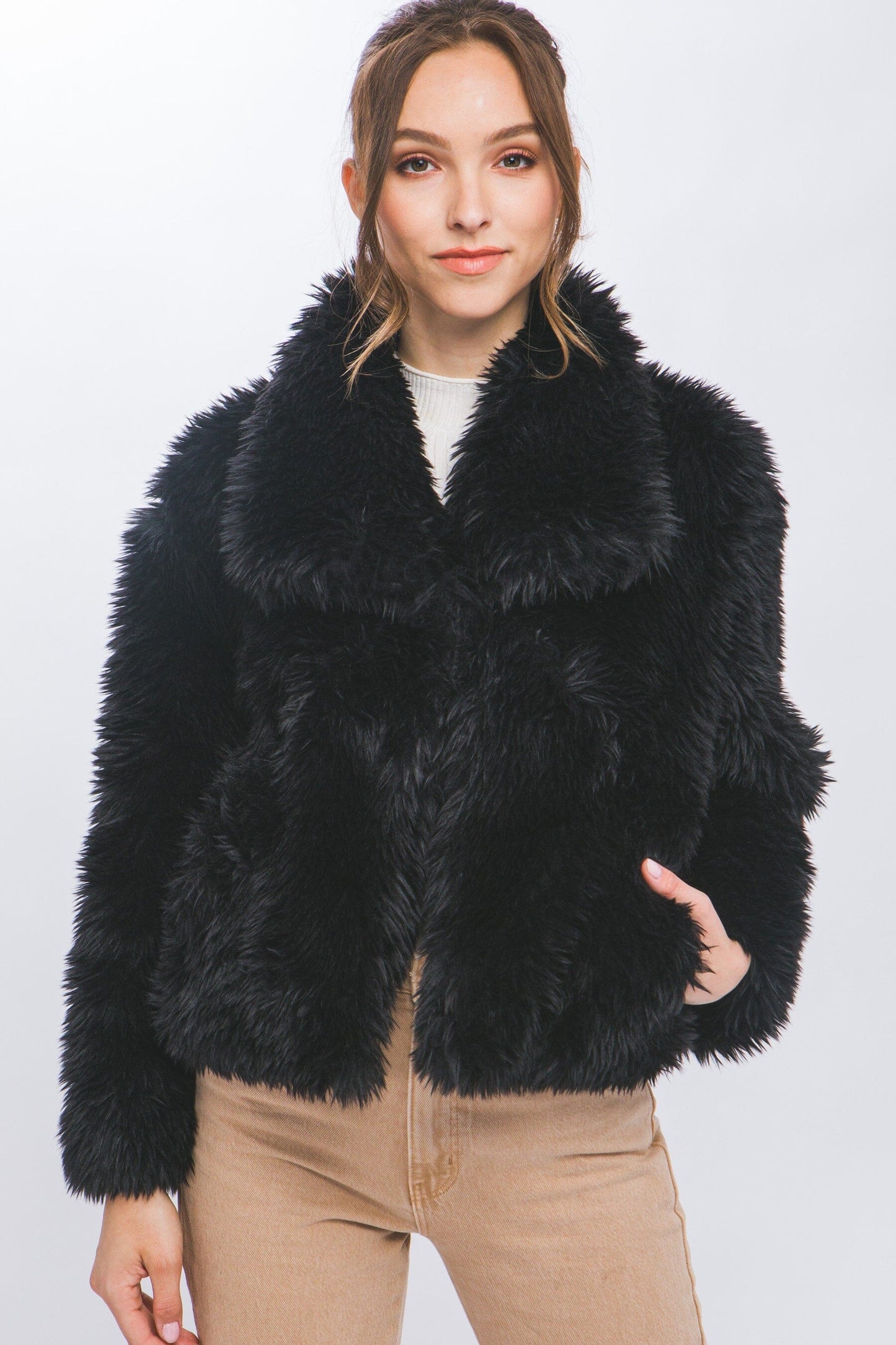 Mid Waist Faux Fur Coat- Black Friday Special love tree