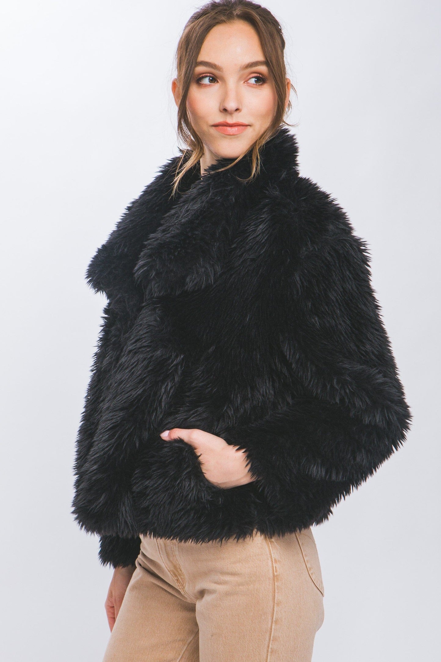 Mid Waist Faux Fur Coat- Black Friday Special love tree