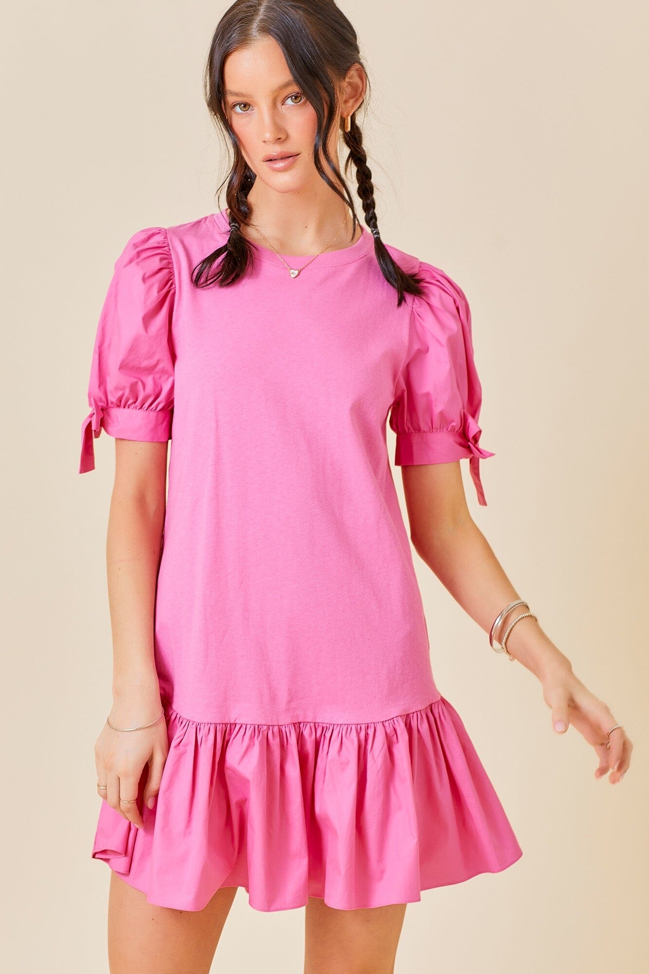 MINI DRESS WITH SLEEVE TIE DETAIL day + moon