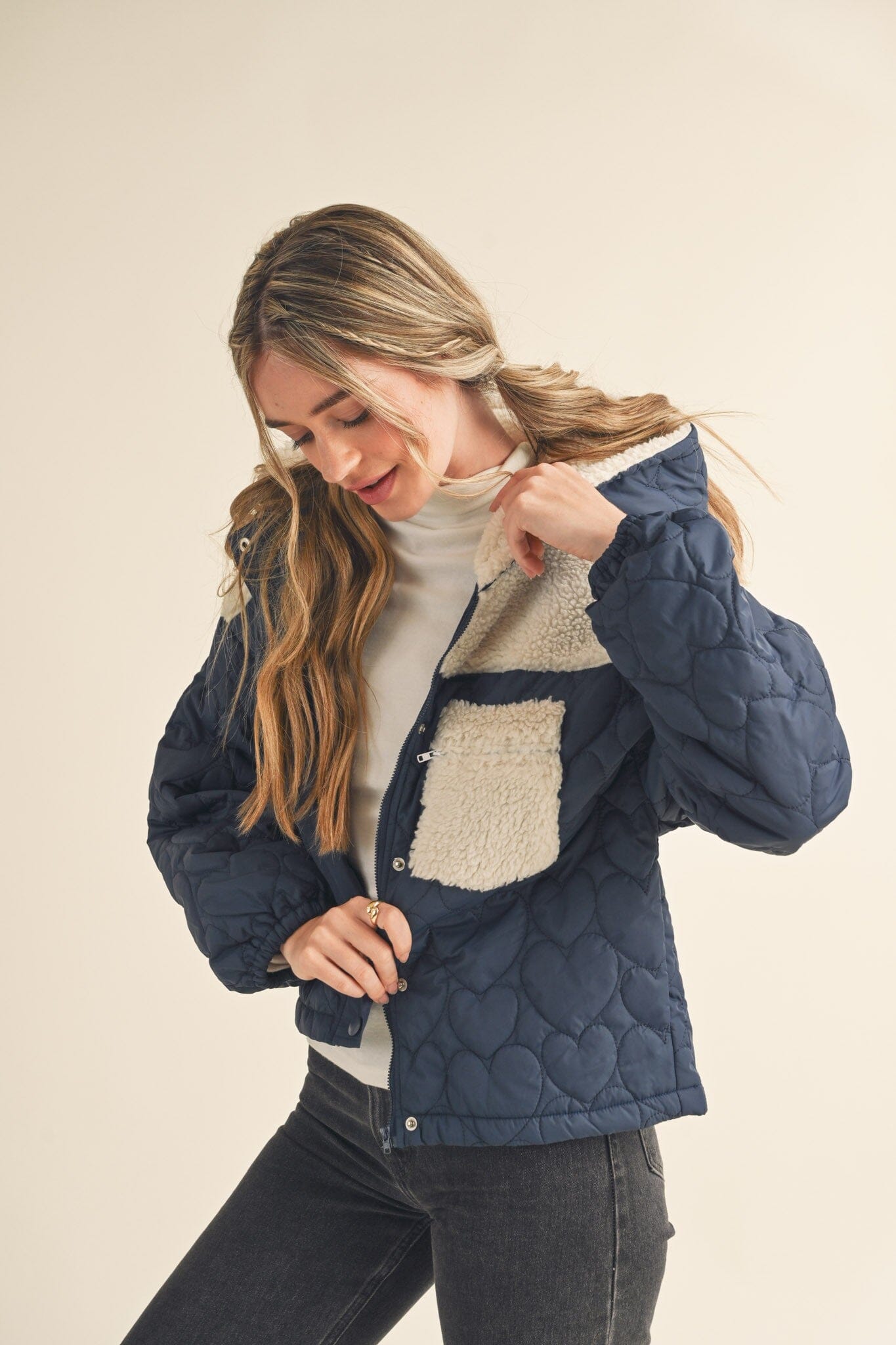 MIXED MEDIA PUFF JACKET WITH HOOD &merci
