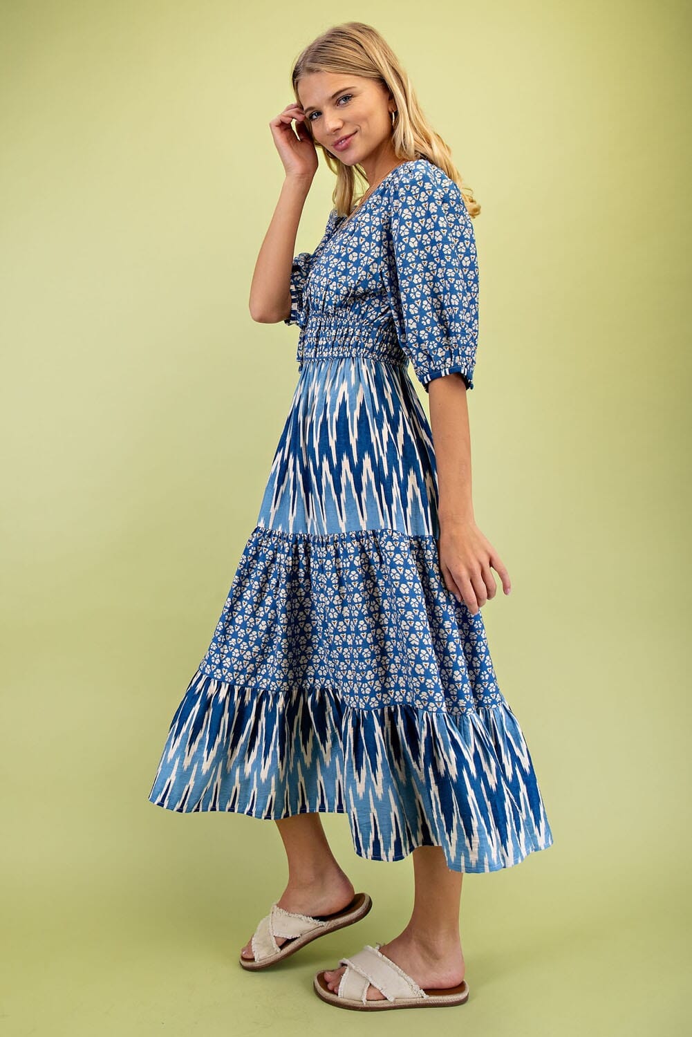 Mixed Print Tiered Midi Dress Gigio