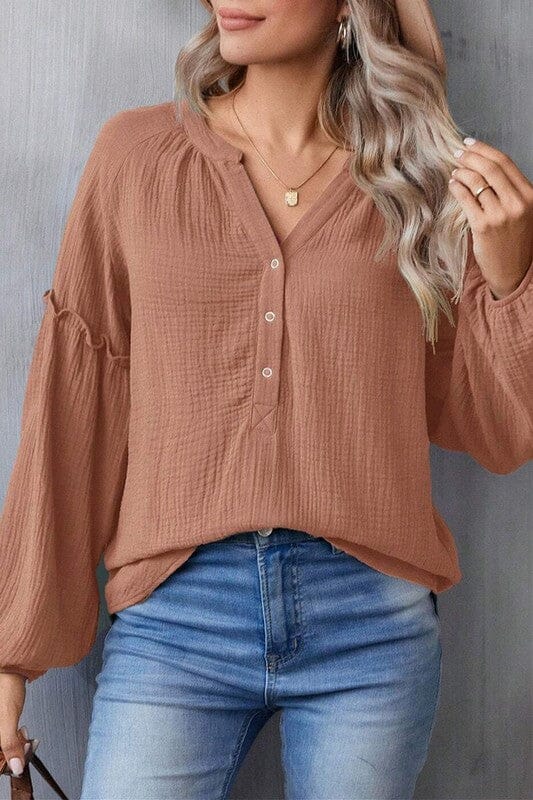 Mocha Gauzy Bubble Sleeve Top Kentce