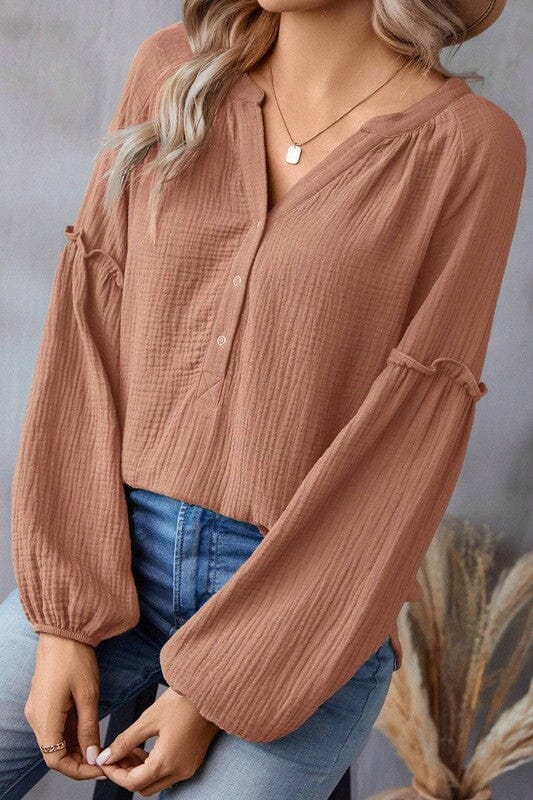 Mocha Gauzy Bubble Sleeve Top Kentce