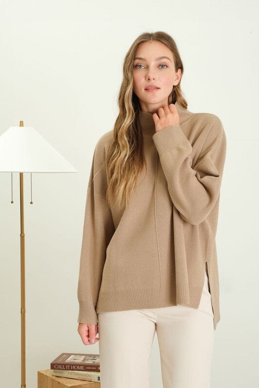 Mock Neck Front Seam Sweater tops