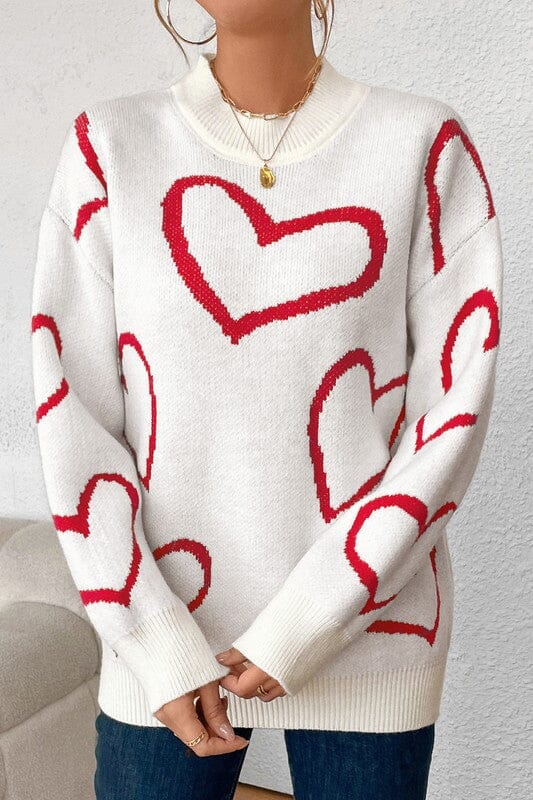 Mock Neck Heart Sweater Shiying