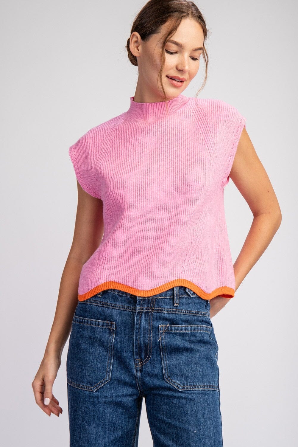 MOCK NECK SCALLOP TRIM SWEATER Eesome