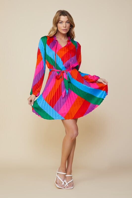 Multi Color Abstract Pleated Dress - FINAL SALE skies are blue
