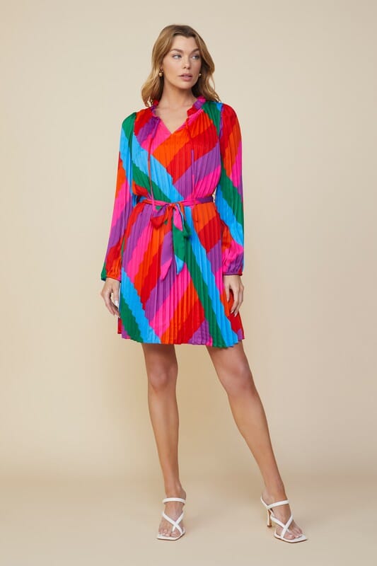 Multi Color Abstract Pleated Dress - FINAL SALE skies are blue