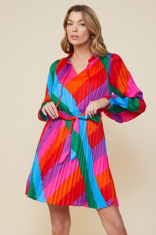 Multi Color Abstract Pleated Dress - FINAL SALE skies are blue