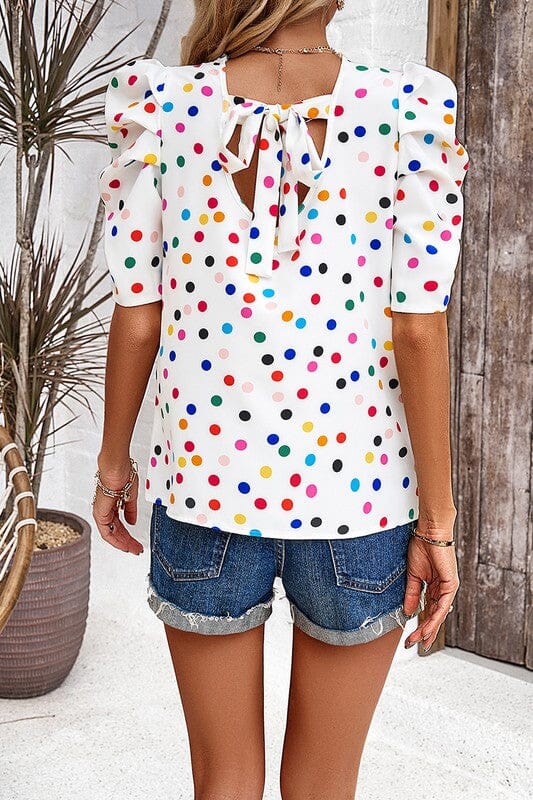 Multi Polka Dot Puff Sleeve Top supreme fashion