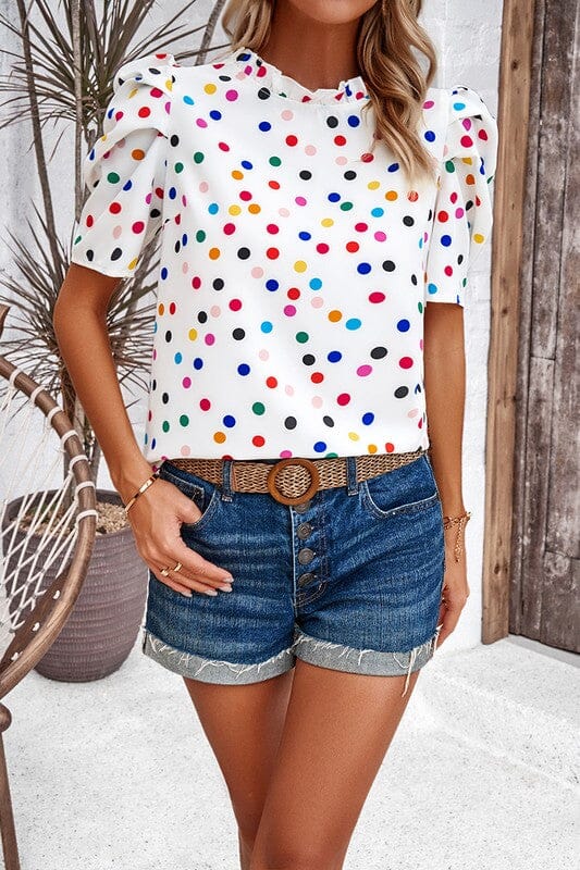 Multi Polka Dot Puff Sleeve Top supreme fashion