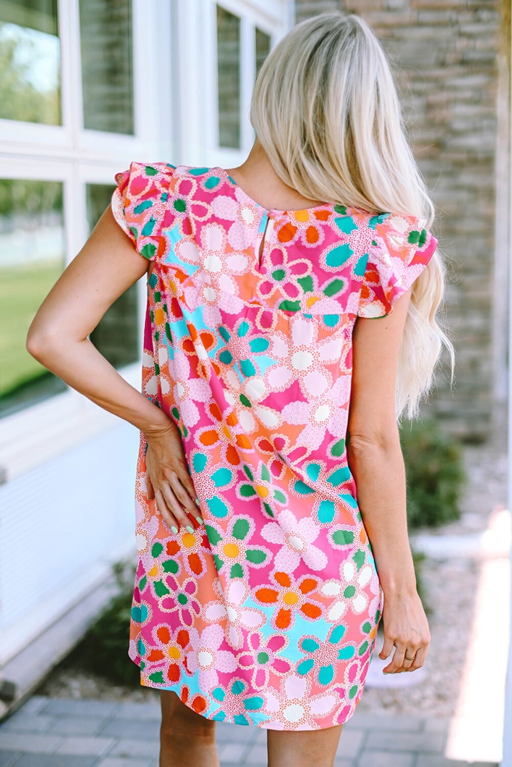 Multicolor Ruffle Short Sleeve Floral Dress Youmi