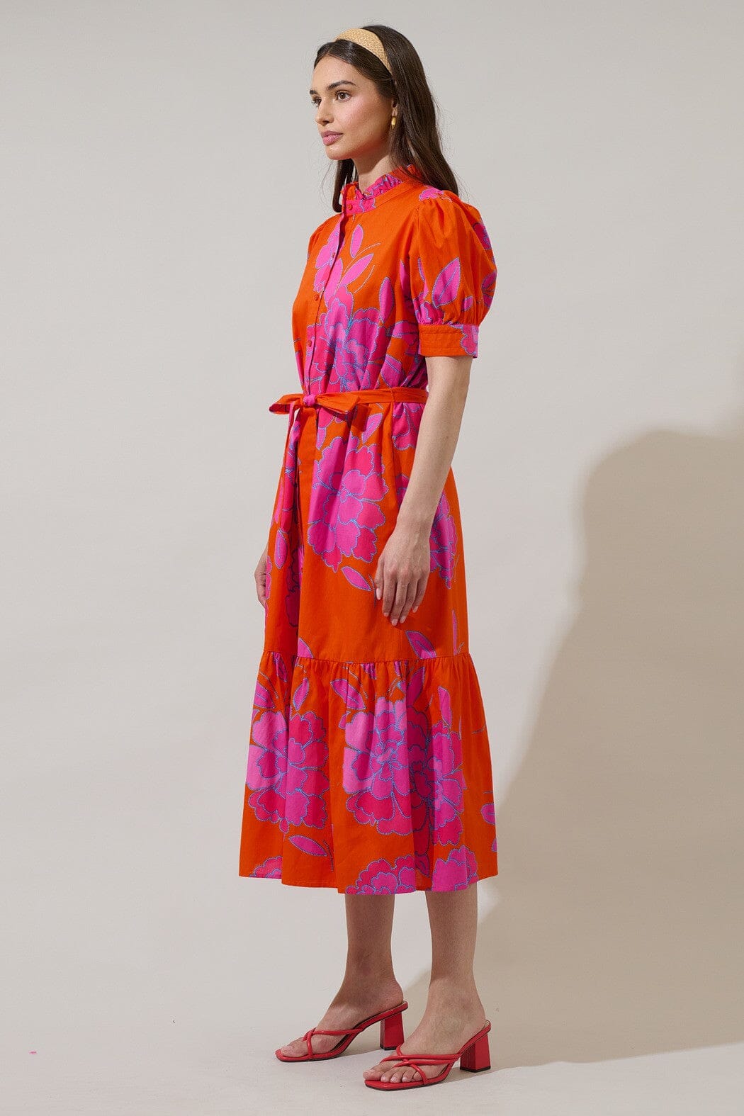 Nalani Floral Giles Button Up Midi Dress Sugarlips