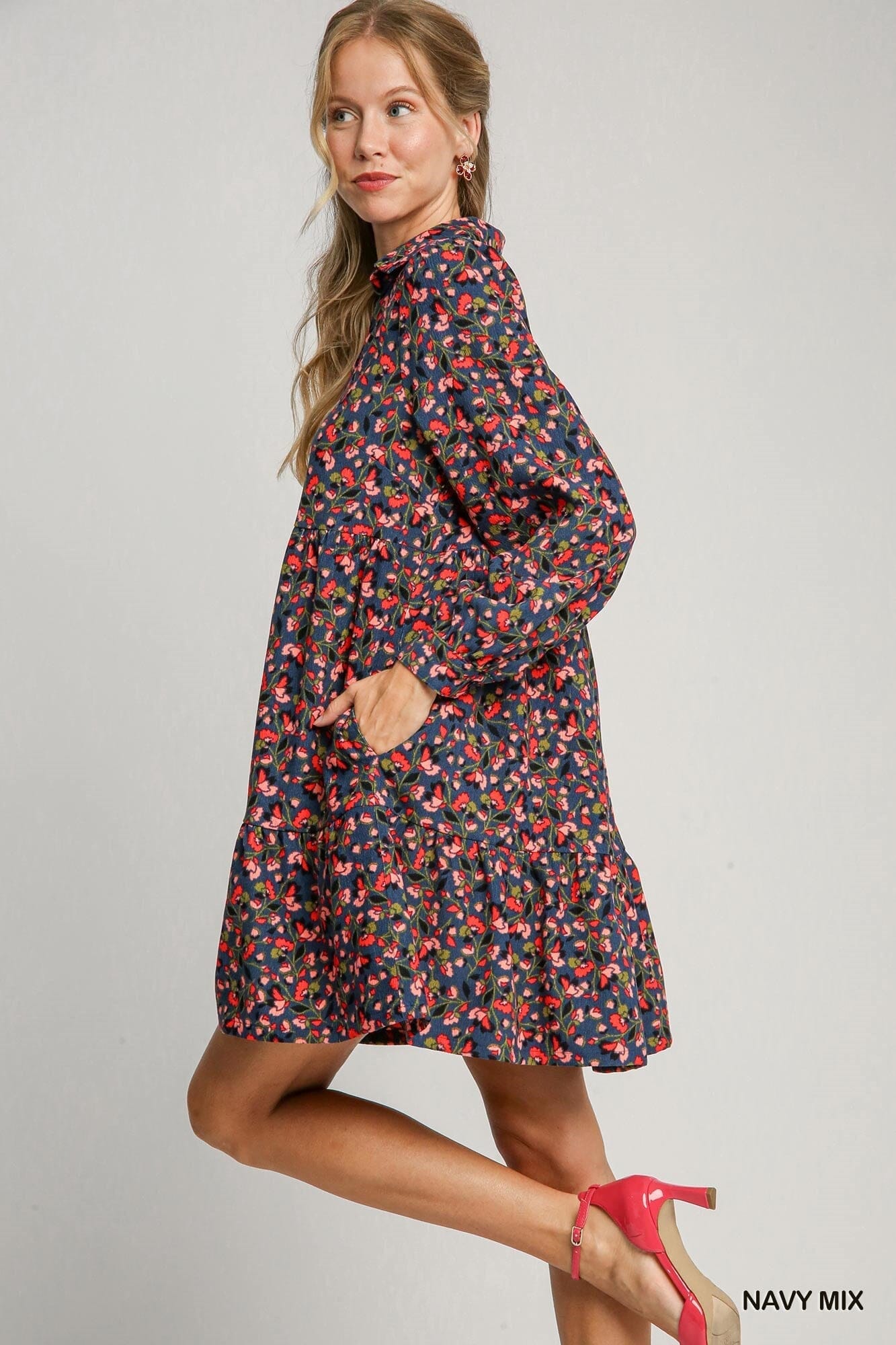 Navy Floral Collared Dress Umgee