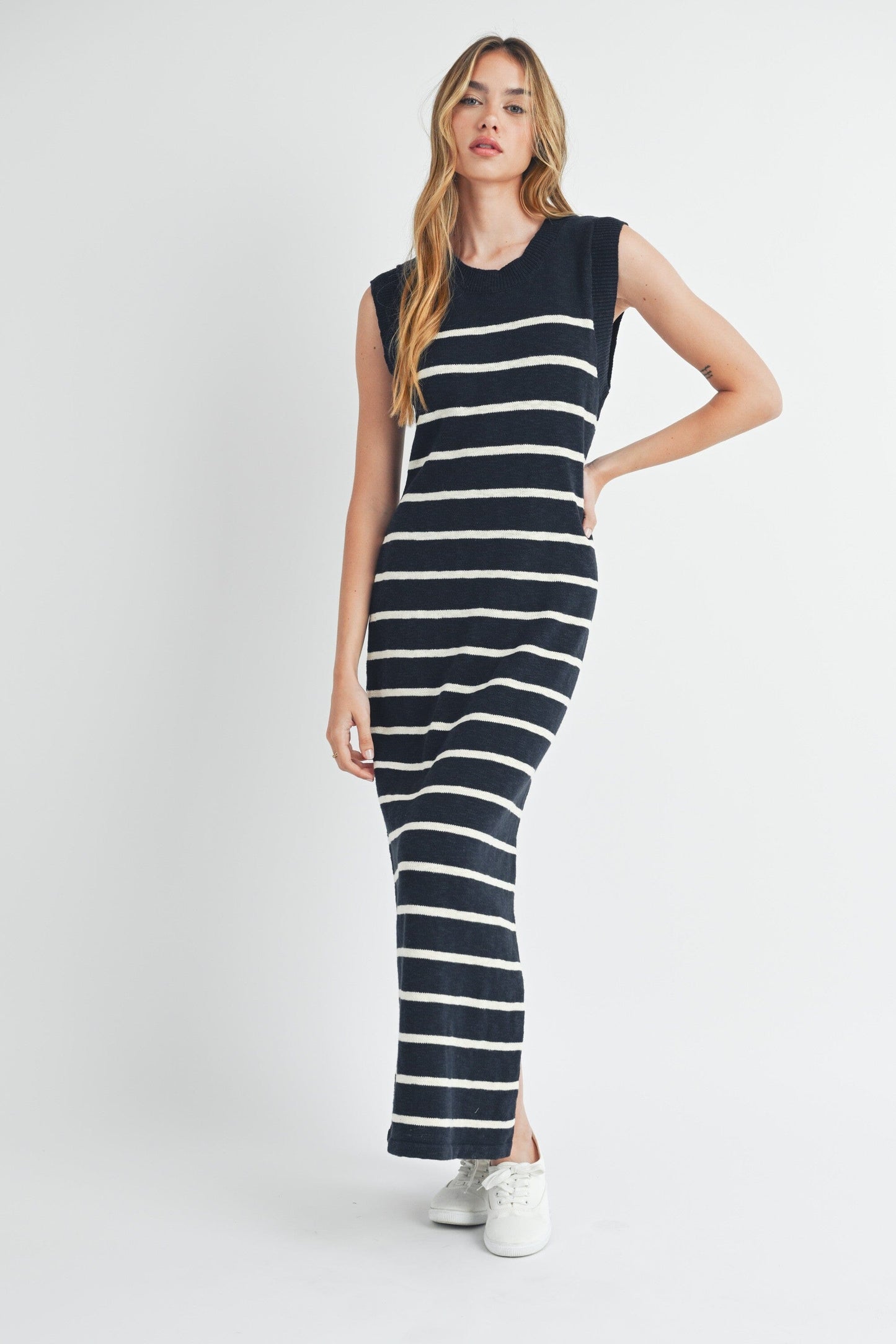Navy Sleeveless Stripe Knit Maxi Mable