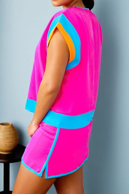 Neon Pink Colorblock SKIRT Set Kentce