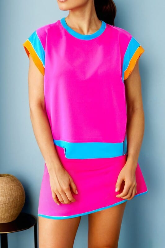 Neon Pink Colorblock SKIRT Set Kentce