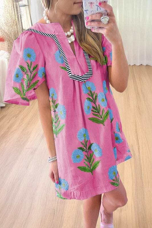 NEW COLORS Spring Floral Tunic Dress Shewin small Pink