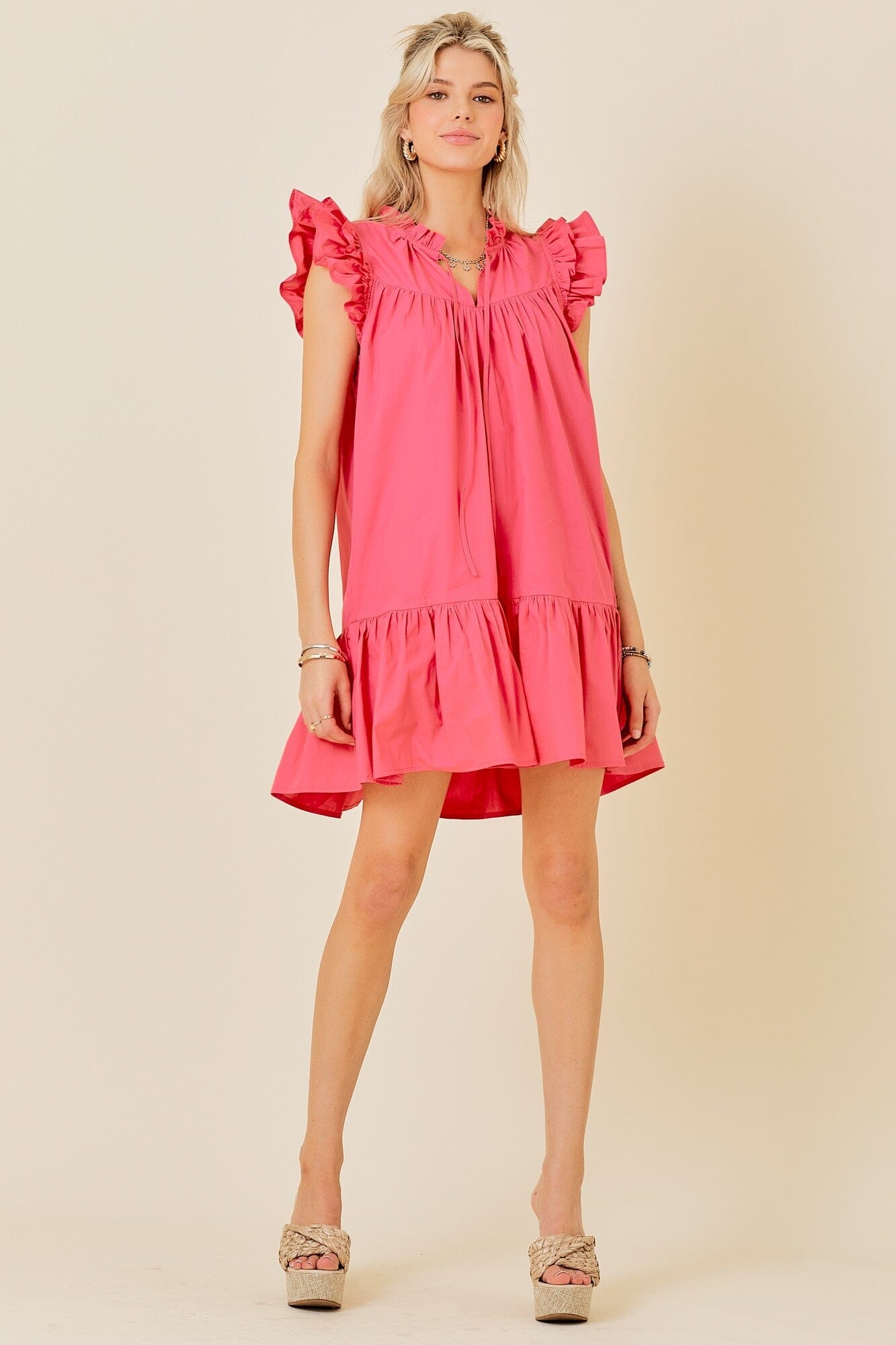 Notch Neckline Tiered Ruffle Bottom Dress day + moon
