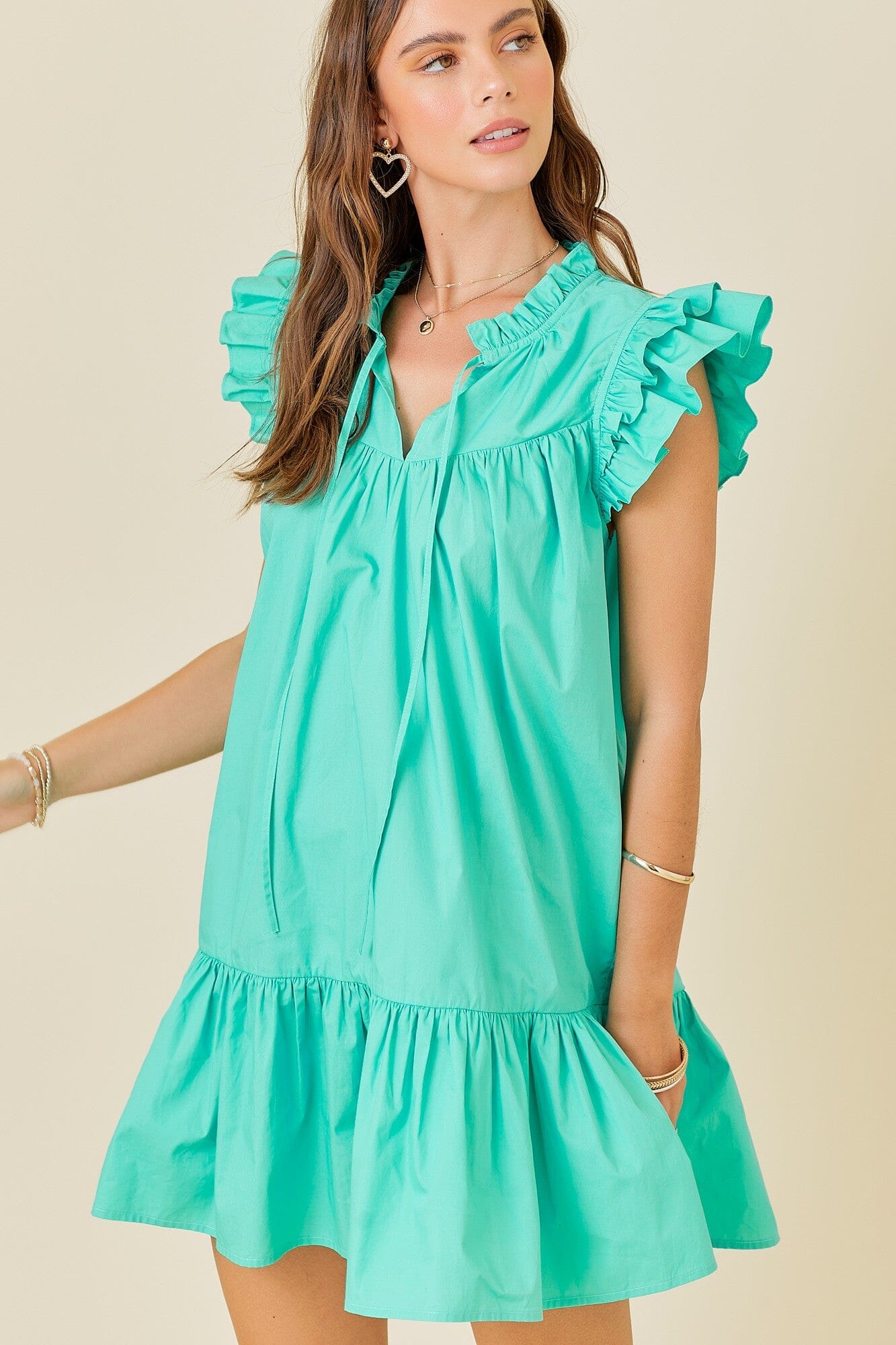 Notch Neckline Tiered Ruffle Bottom Dress day + moon