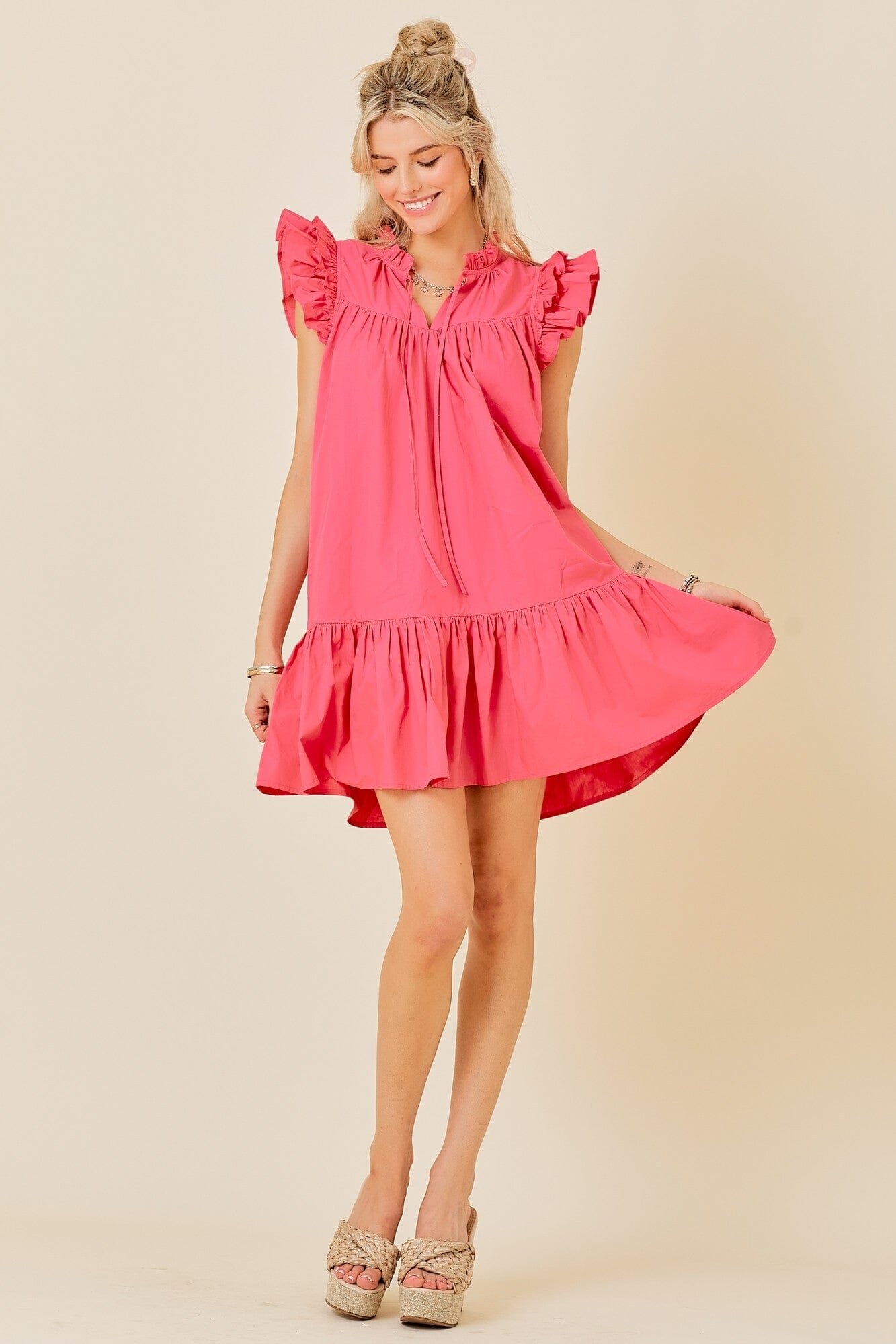 Notch Neckline Tiered Ruffle Bottom Dress day + moon