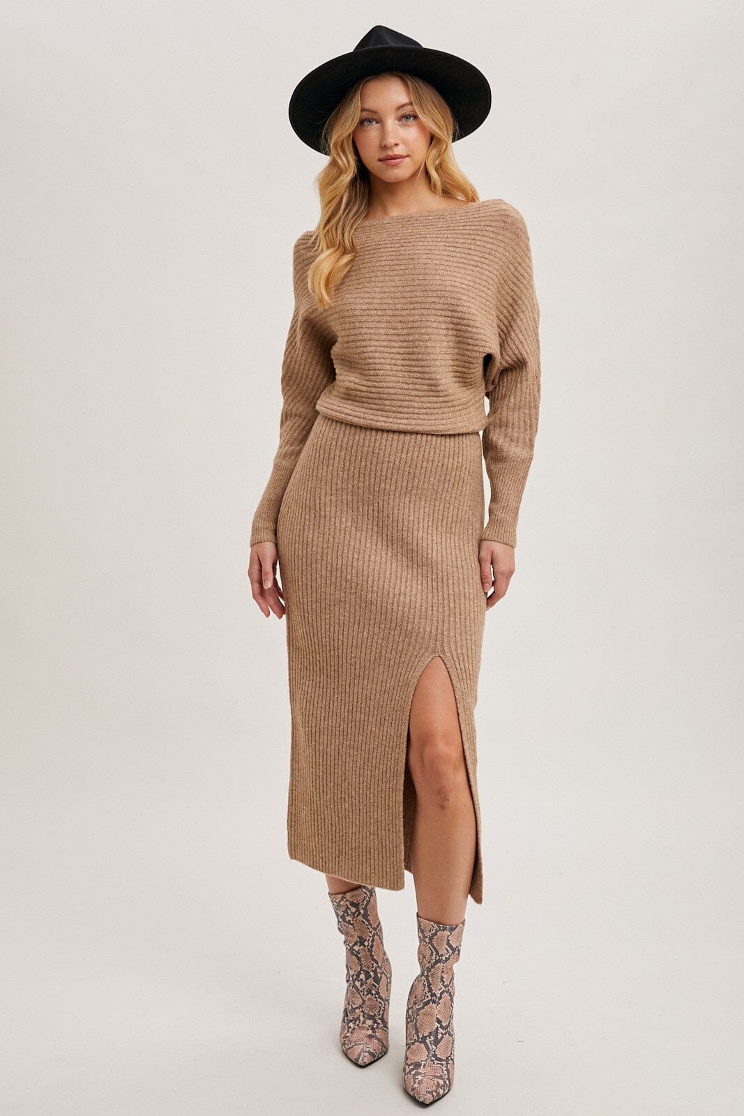 OFF SHOULDER MIDI KNIT SWEATER DRESS – SNAP-Something New And Pretty