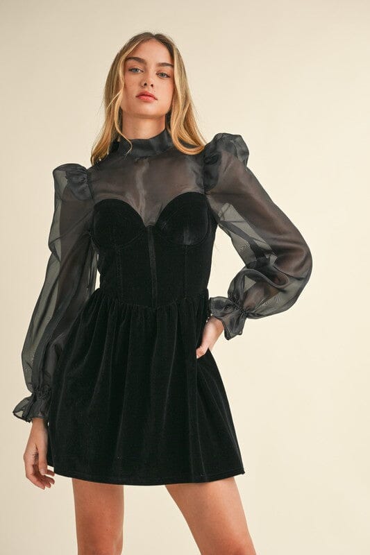 Organza Puff Sleeve Velvet Dress Mable