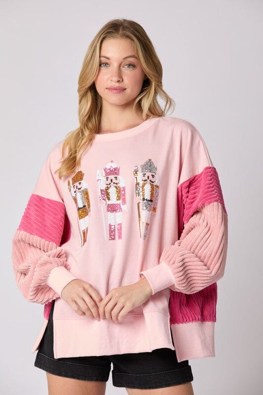 Oversized Mixed Textured Nutcracker Sweatshirt peach love california