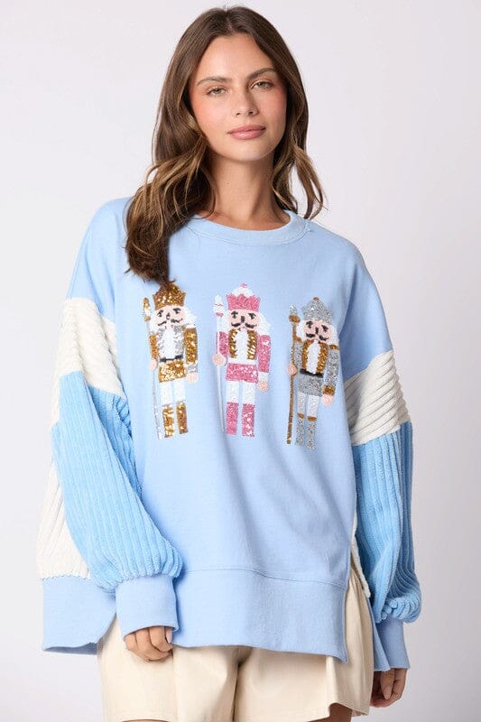 Oversized Mixed Textured Nutcracker Sweatshirt peach love california