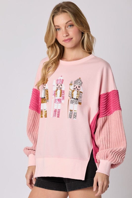Oversized Mixed Textured Nutcracker Sweatshirt peach love california