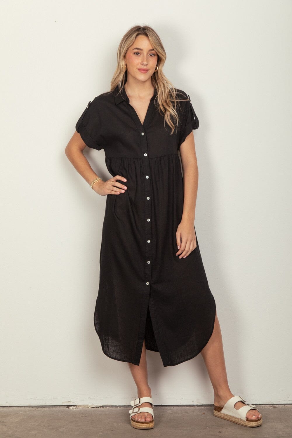 Oversized Solid Linen Woven Midi Dress Very J