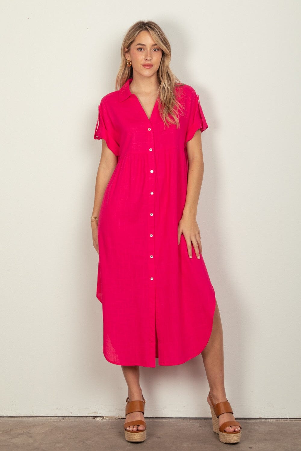 Oversized Solid Linen Woven Midi Dress Very J