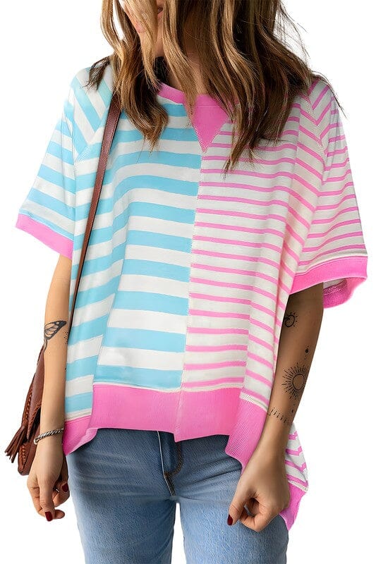 Patchwork Oversized Striped Tee Kentce