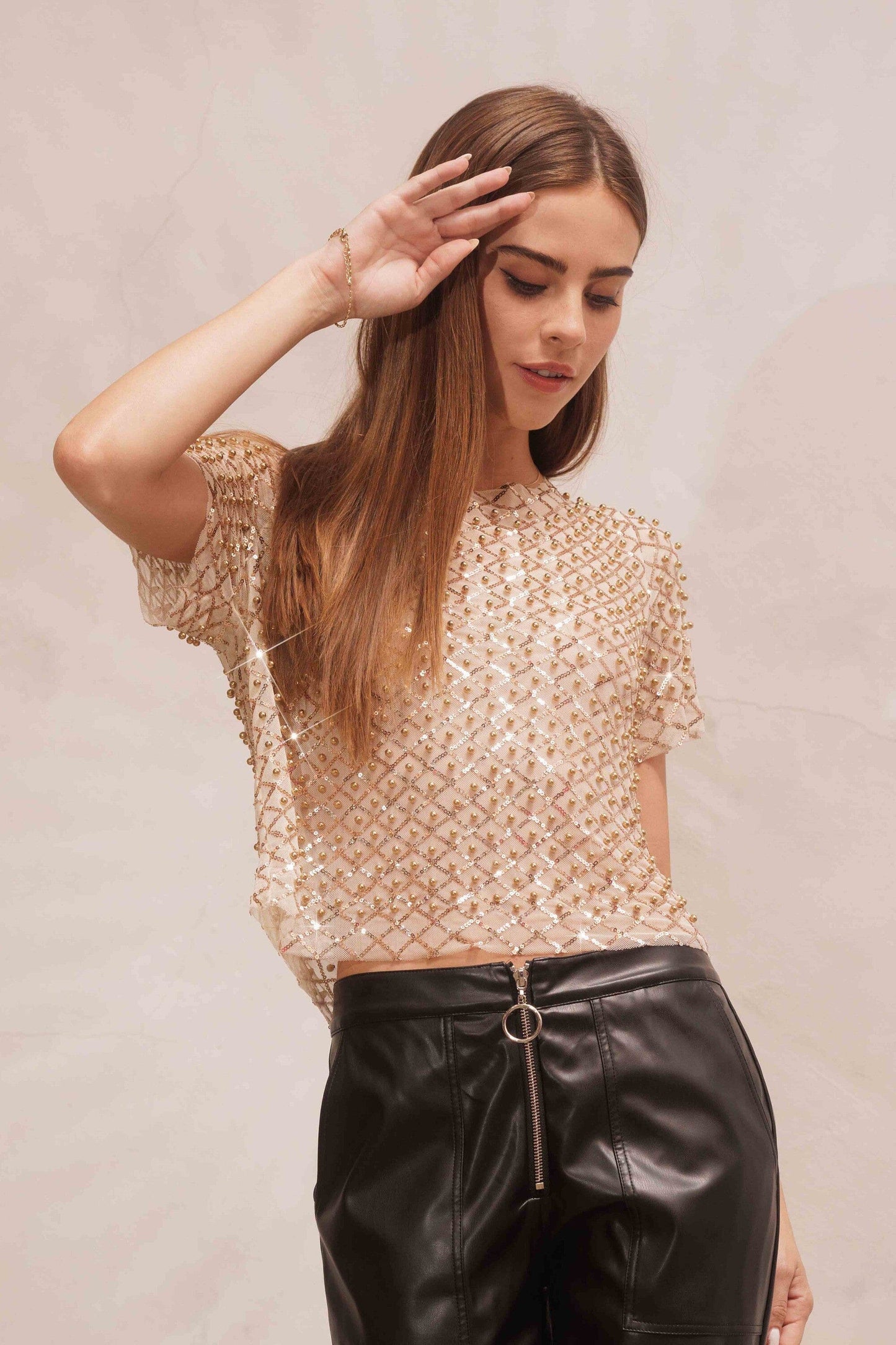 Pearl Mesh Crew Neck SSTop endless blu