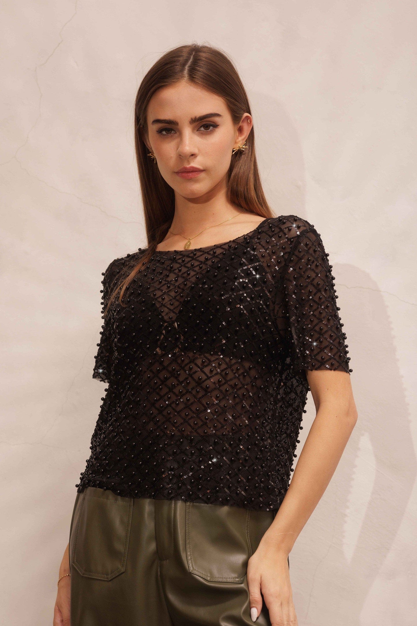 Pearl Mesh Crew Neck SSTop endless blu