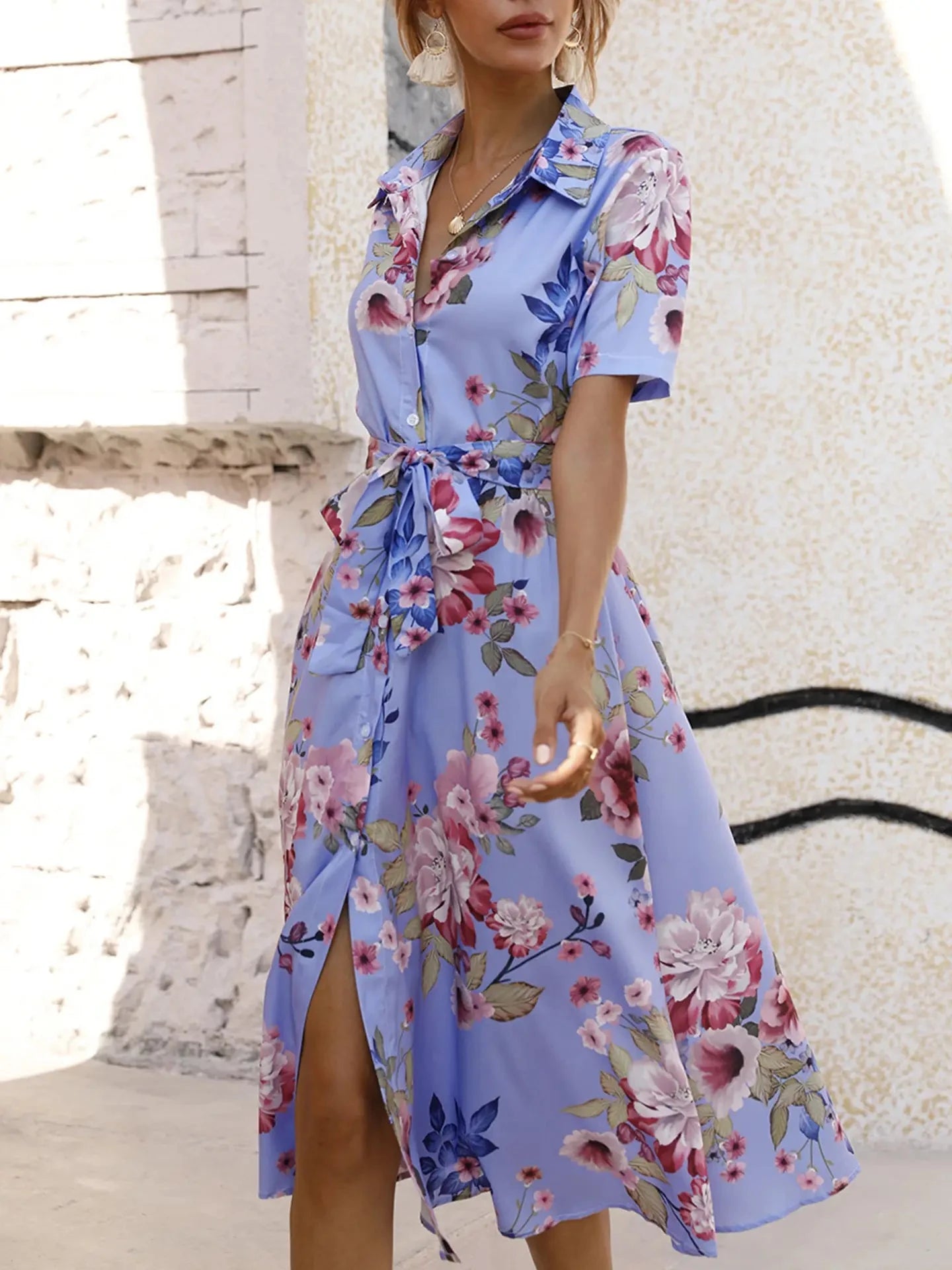 Periwinkle Floral Button Down Dress lily clothing