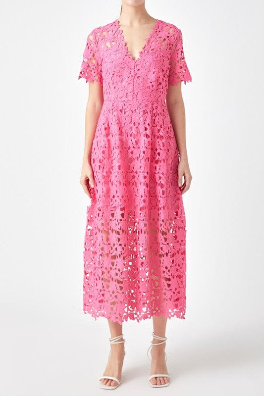 Pink All Over Lace Midi English Factory