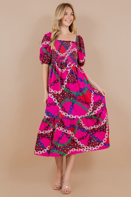 Pink Chain Printed Dress Sundayup