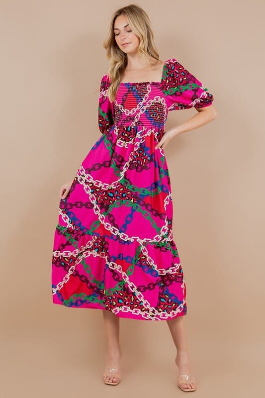 Pink Chain Printed Dress Sundayup