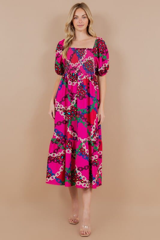 Pink Chain Printed Dress Sundayup