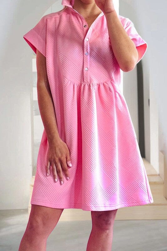 Pink Collared Textured Knit Dress Shiying