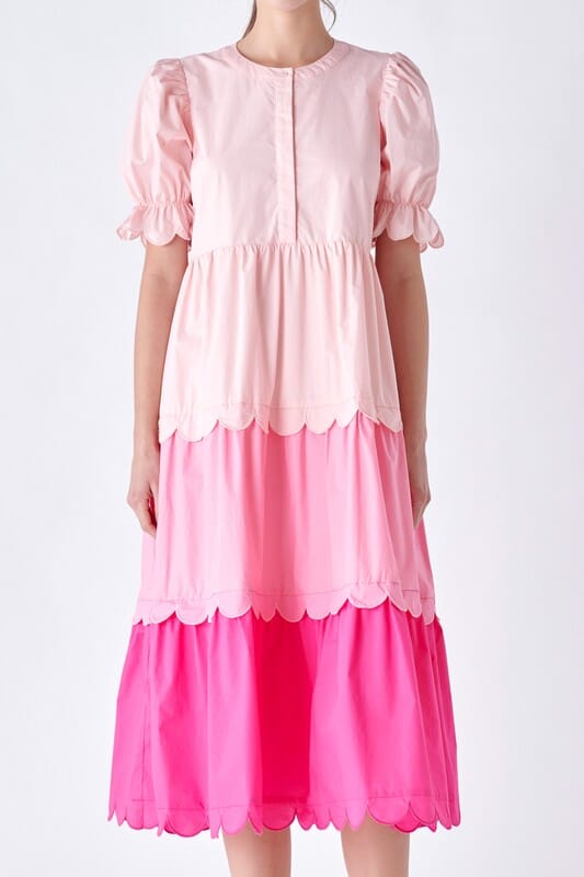 Pink Colorblock Scalloped Midi English Factory
