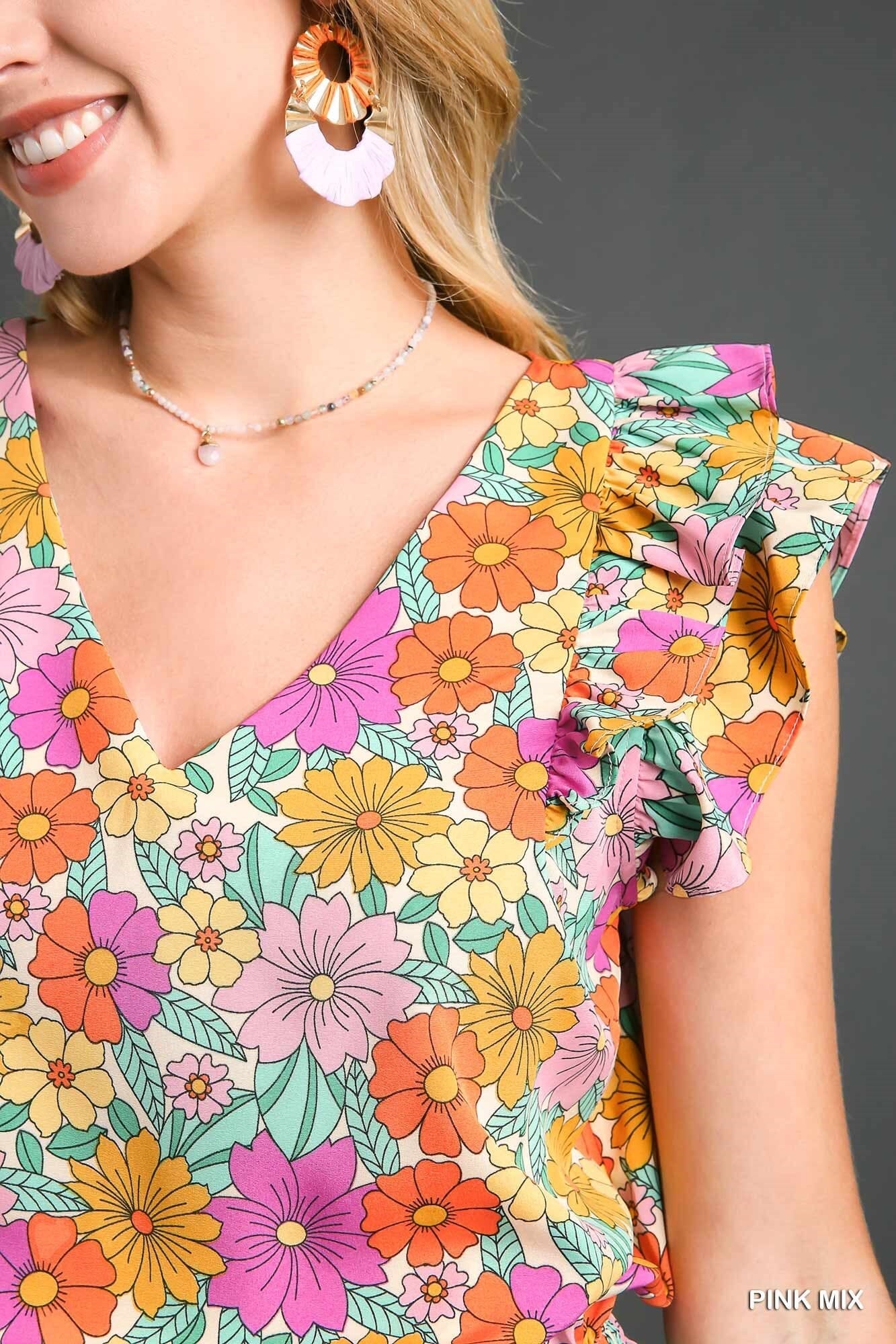 Pink Daisy Floral Romper Umgee